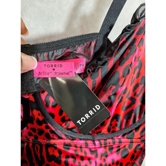 Torrid Betsy Johnson Leopard Print Satin Bodysuit Plus Sz 2x 18-20 V-Day Sexy - Picture 7 of 12